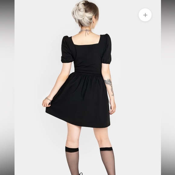 Disturbia Black Vampyrum Bat Embroidered Puff Sleeve Babydoll Mini Dress NWT 8 - Picture 4 of 16